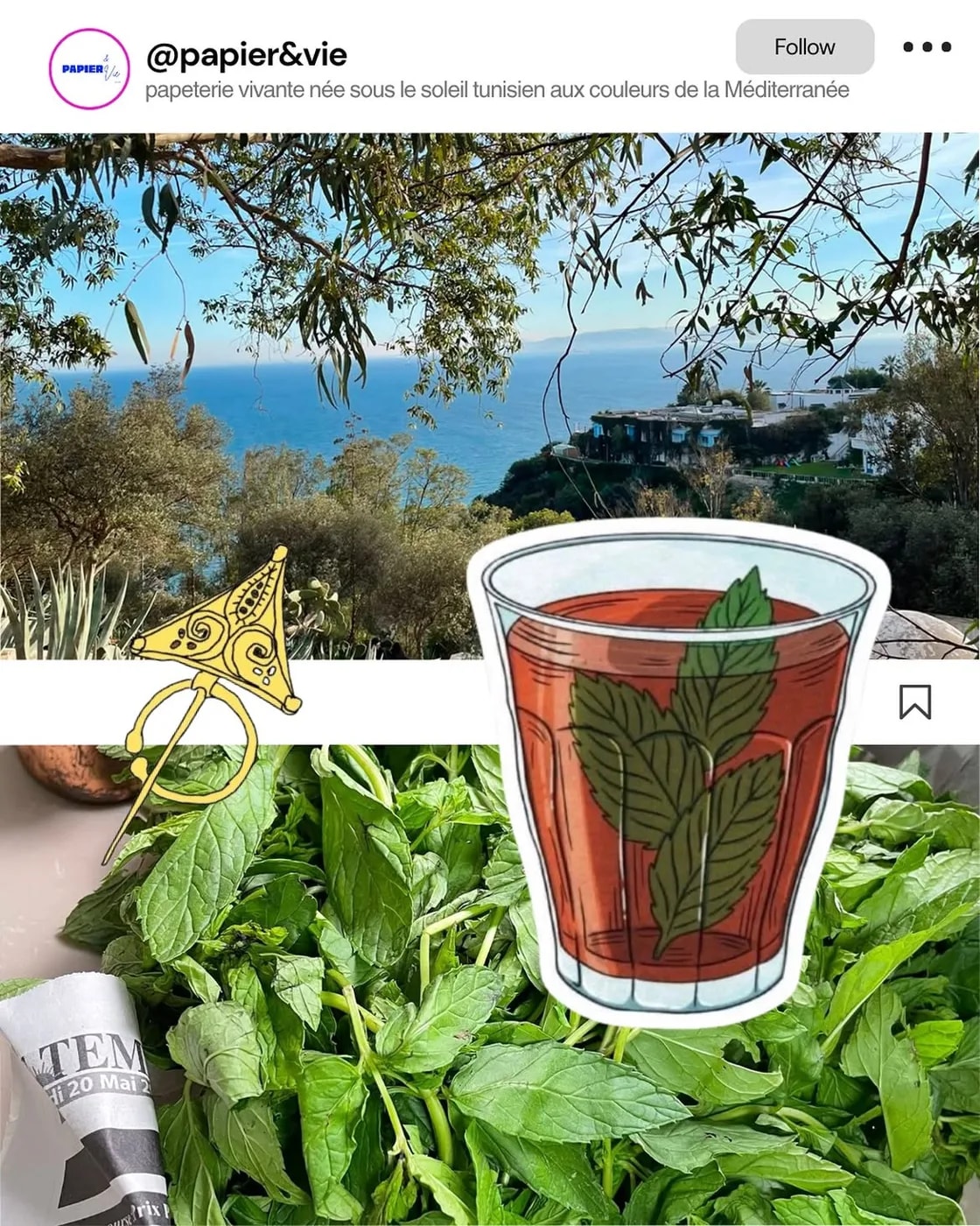 Un verre de thé à la menthe sous le soleil, sur la page Instagram de Papier & Vie.